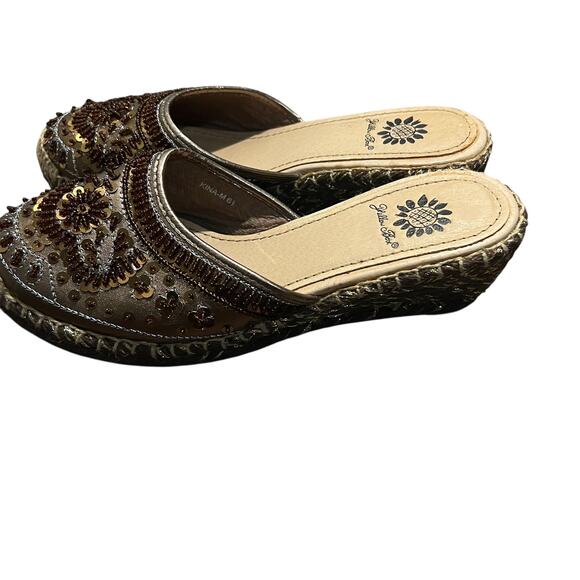 Yellow Box Brown Beaded Espadrille Wedges Size 6.5 - Picture 3 of 7